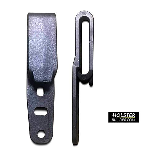 HolsterBuilder Kydex Clips Grip Hook - 3 Pre-Drilled Hole Tuckable Kydex Belt Clip for IWB & OWB Kydex, Leather, Hybrid Holster Making - Easy Holster Sheath Grip Hook with Mounting Hardware(Black)