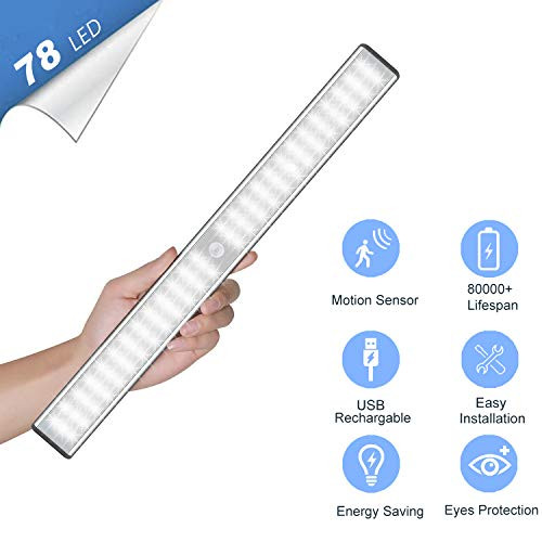 78 LED Rechargeable Motion Sensor Closet Light Bulbs Operated Wireless Motion Nightlight Portable Magnetic Security Closet Light Stick Up Motion Sensor Night Lights (1 Pack)