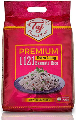 TAJ Premium 1121 Indian Basmati Rice, Extra Long Grain, 10-Pounds