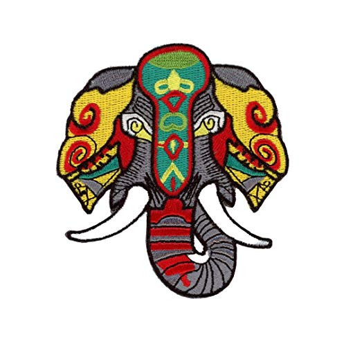 Tribal Print Elephant Patch Embroidered Iron-On Applique for Backpacks Jeans Jackets T-Shirts Clothing