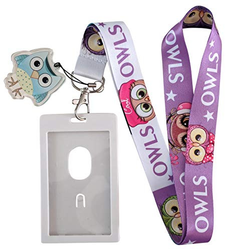 Owls Print Lanyard w/ID Badge Holder and Charm
