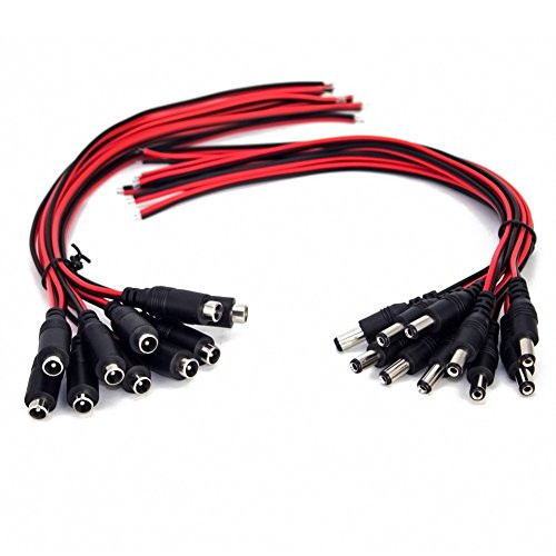 10 Pairs DC Power Pigtail Cable 12V 5A Male Female Connectors DC Cable for CCTV Security Camera Power Adapter Connectors