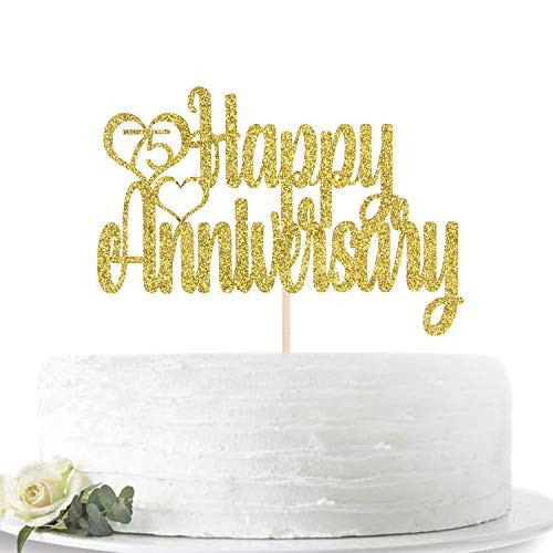 Gold Glitter Happy 75th Anniversary Cake Topper for 75th Wedding Anniversary / 75th Anniversary Party / 75th Birthday Party Decorations Gold Glitter Happy 75th Anniversary Cake Topper for 75th Wedding Anniversary / 75th Anniversary Party / 75th Birthday Party Decorations