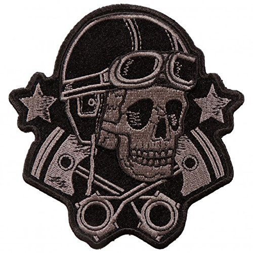 Goggles Skull and Stars Iron On Patches - Sew On Artwork Applique Patch, 4" x 4"
