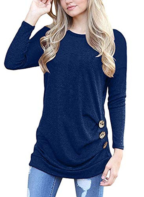 MOLERANI Women's Casual Long Sleeve Round Neck Loose Tunic T Shirt Blouse Tops (M, Dark Blue) MOLERANI Women's Casual Long Sleeve Round Neck Loose Tunic T Shirt Blouse Tops (M, Dark Blue)
