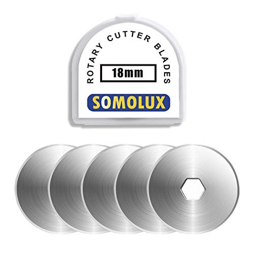 SOMOLUX 18mm Rotary Cutter Refill Blades 5 Pcs for OLFA Rotary Circle Cutter, Fiskars, Replace Blades for Crafts Quilting Scrapbooking Sewing 18mm 5Pcs