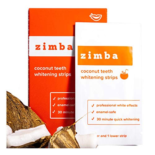 ZIMBA Teeth Whitening Strips - Coconut Essential Oil - Zimba Whitening Strips - White Strips Teeth Whitening Sensitive Teeth - Best Teeth Whitener - Natural Whitening Strips - 28 Strips - 14 Uses
