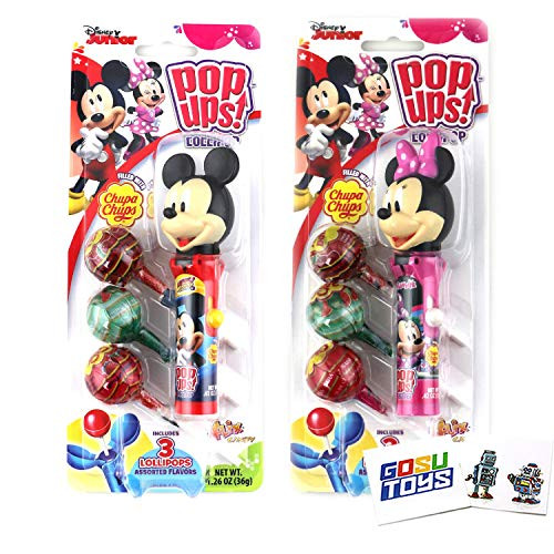 Disney Mickey Mouse and Minnie Mouse Pop Ups Lollipop Case Holder with Chupa Chups Lollipops and 2 Gosu Toys Stickers (2 pack)