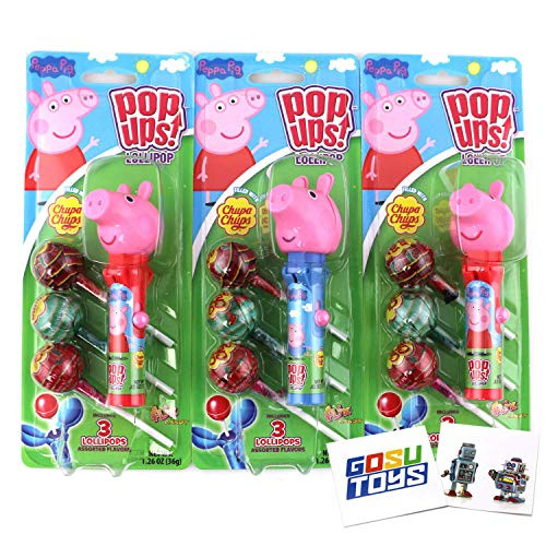 Peppa Pig Pop Ups Lollipop Case Holder with Chupa Chups Lollipops and 2 Gosu Toys Stickers (3pack)