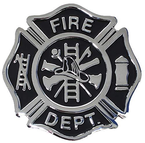Firefighter Maltese Cross Shaped Metal Auto Emblem (Black & Chrome) - Show Your Support!