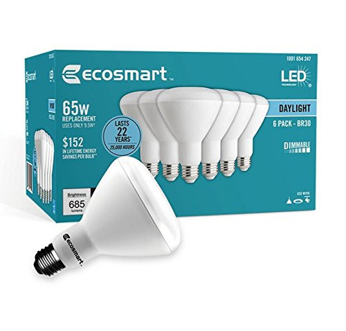 (12-Bulbs) EcoSmart 65-Watt Equivalent BR30 Dimmable LED Light Bulb, Daylight