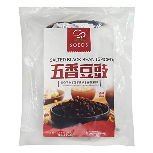 Soeos Chinese Douchi - Fermented Black Beans -15.94 Oz (452g),2packs of 226g Each.