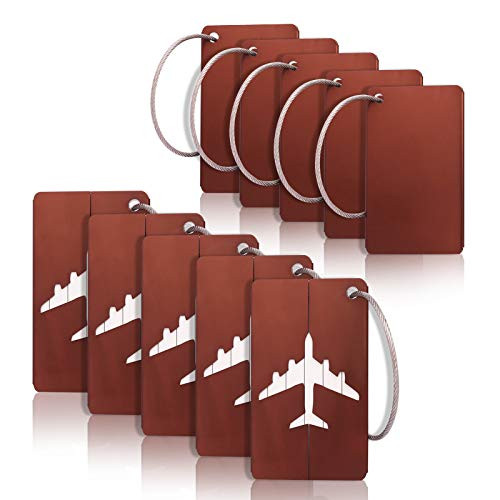 5 Pack Metal Travel Luggage Tag Suitcase Tag Bag Tag Baggage Tag with Name ID Card,Quickly Spot Luggage Suitcase (Brown)