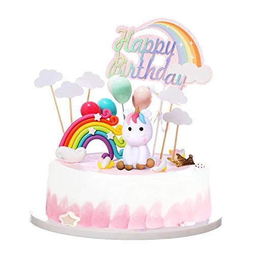 Unicorn Rainbow Cake Topper Birthday Wedding Cake Flags With Cloud Balloon Cake Flag For Birthday Wedding & Baby Shower Birthday Party Decoration Supplies