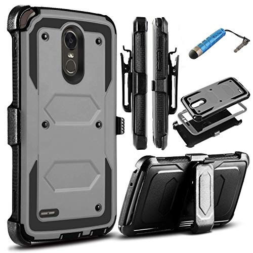 LG Stylo 3 Case,KooJoee LG Stylo 3 Plus Case, Heavy Duty Shockproof Dual-Layer Holster Armor Rugged Protection Case[Belt Clip][Kickstand] W/Built-in Screen Protector for LG Stylo 3 Stylo 3 Plus Grey