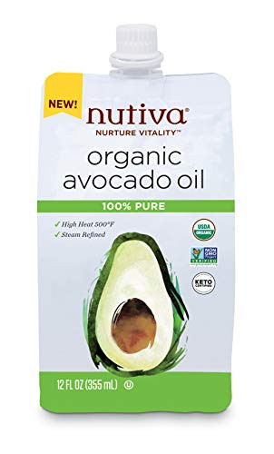 Nutiva Organic Steam-Refined Avocado Oil Pouch, 100% Pure, 12 Fluid Ounce | USDA Organic, Non-GMO | Vegan, Keto, Paleo | Nutrient-Rich High-Heat Oil with Neutral Flavor and Aroma for Cooking & Frying