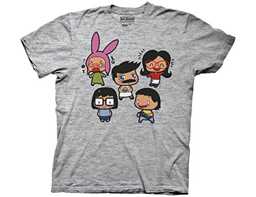 Ripple Junction Bob's Burgers Chibi Characters Adult T-Shirt 2XL Heather Grey