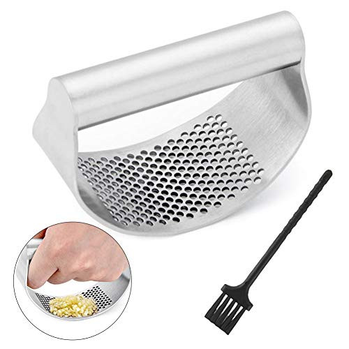 Garlic Press,Garlic Mincer, Stainless Steel Garlic Press Rocker Professional Garlic Mincer Crusher with Cleaning Brush