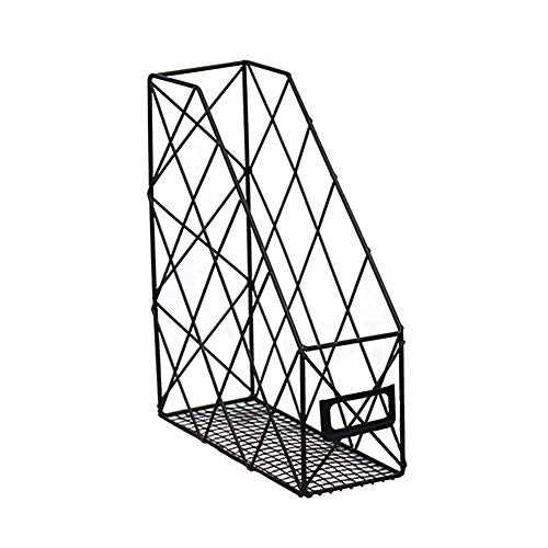 Grid File Holder, Wire Metal Magazine File Holder & Magazine Basket with Label Holder, Office Desk Document Letter Organizer Bookshelf Organizer Shelf Display (Black, Single Slot)