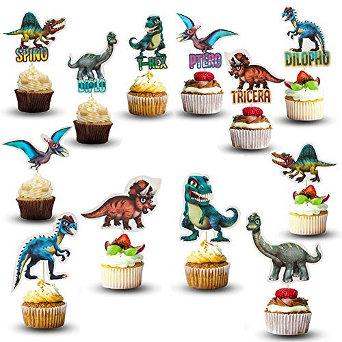 48 Pcs Dinosaur Cupcake Toppers | Dinosaur Party Supplies | Dinosaur Cake Toppers for Kids Birthday Baby Shower | Jurassic Dinosaur Theme Party Decorations