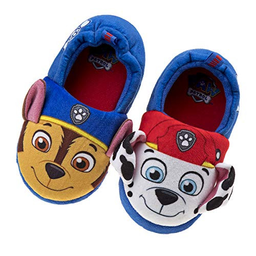 Nickelodeon Paw Patrol Boys and Girls Plush Slip On Slippers, Size 5-6 Toddler, Blue