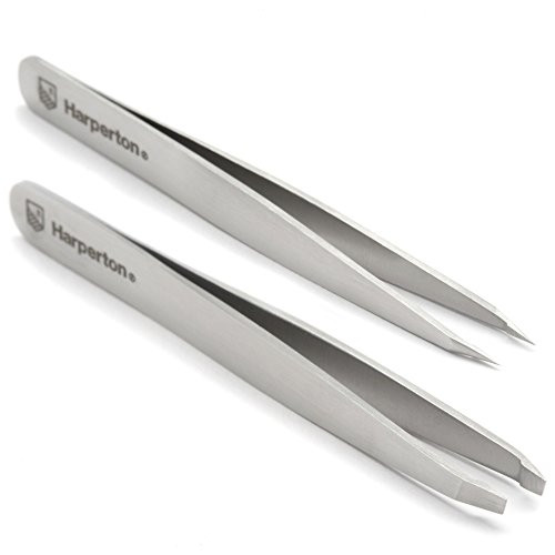Harperton Pluckit - Professional Tweezers Set - Slant + Pointed Precision Tips
