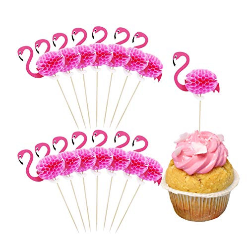 30 Pack Flamingo Cake Toppers,Cupcake Decorations,Cocktail Tropical Food Drink Picks,for Luau Hawaii Birthday Wedding Beach Party