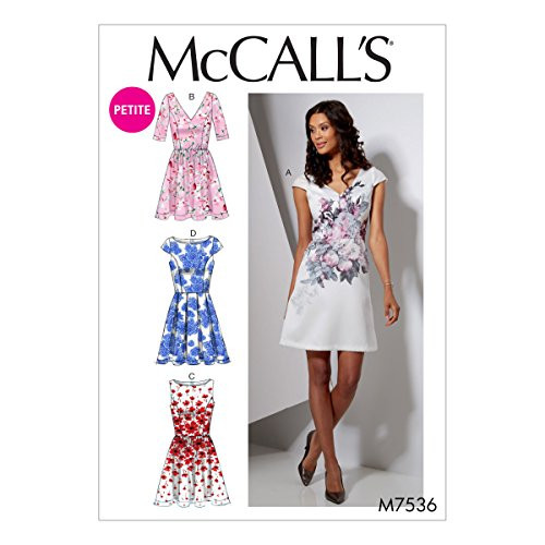McCall's Patterns M7536A50 Petite Bateau Or V-Neck Dresses Sewing Pattern