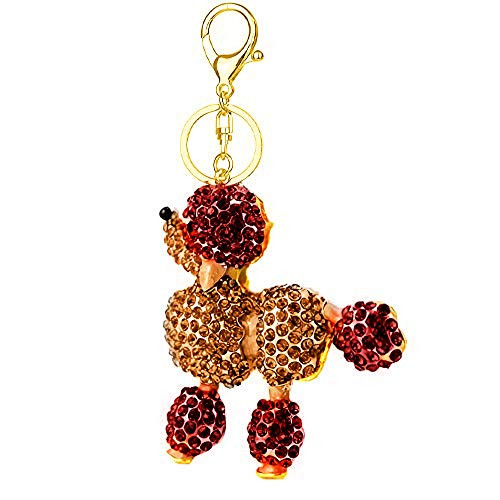 Cute Poodle Sparkling Charm Blingbling Puppy Dog Keychain Crystal Rhinestone Animal Pendant (Gold)
