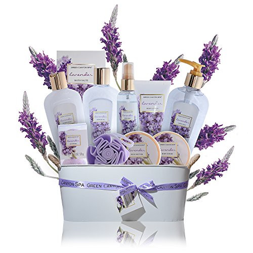Spa Gift Baskets for Women Lavender - #1 mothers day gift set in essential oils for Relaxation -11 Pcs At Home Spa Kit - Holiday Beauty Gift Ideas, bubble Bath, Body lotion scrub, bath bomb salts