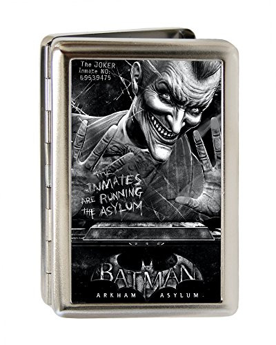 Buckle-Down Business Card Holder - BATMAN ARKHAM ASYLUM Joker Pose Brushed Silver - Large