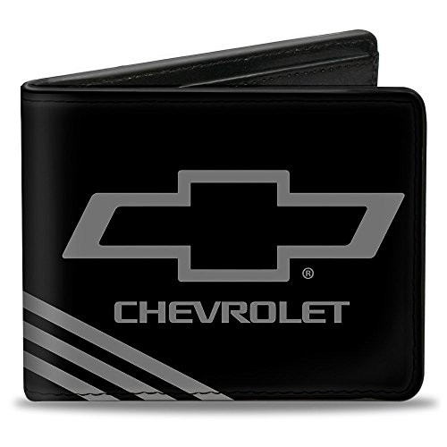 Buckle-Down Men's PU Bifold Wallet-Chevrolet Bowtie 3-Stripe Black/Charcoal, Multicolor, 4.0" x 3.5"