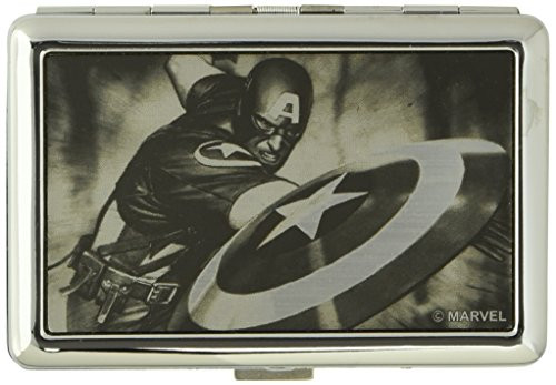 Buckle-Down Business Card Holder - Captain America Throwing Shield Pose Brushed Silver - Large
