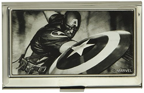 Buckle-Down Business Card Holder - Captain America Throwing Shield Pose Brushed Silver - Small