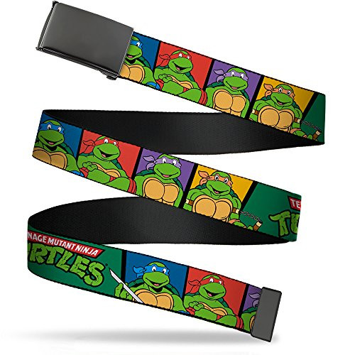 Buckle-Down Big Web Belt Ninja Turtles, Classic Tmnt Group Pose3/Tmnt Logo Green/Multi Color, 1.0" Wide-fits up to Kids Size 20