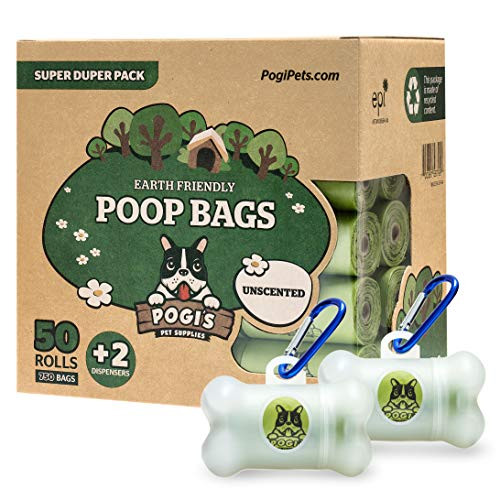 Pogi's Poop Bags - 50 Unscented Rolls (750 Dog Poop Bags) +2 Dispensers - Leak-Proof, Earth-Friendly Poop Bags for Dogs Pogi's Poop Bags - 50 Unscented Rolls (750 Dog Poop Bags) +2 Dispensers - Leak-Proof, Earth-Friendly Poop Bags for Dogs