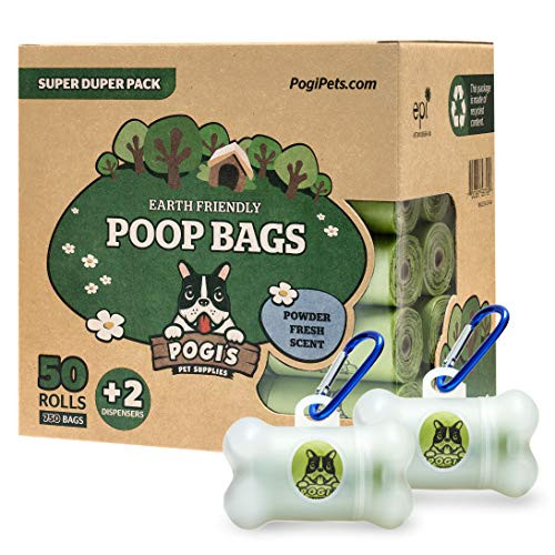 Pogis Poop Bags - 50 Rolls (750 Dog Poop Bags) +2 Dispensers - Scented, Leak-Proof, Earth-Friendly Poop Bags for Dogs Pogis Poop Bags - 50 Rolls (750 Dog Poop Bags) +2 Dispensers - Scented, Leak-Proof, Earth-Friendly Poop Bags for Dogs