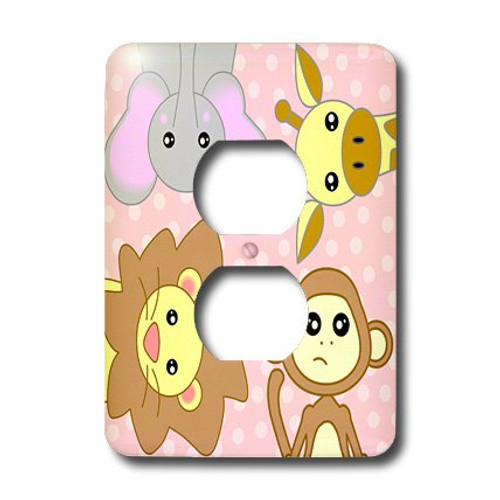 3dRose lsp_6147_6 Curious Baby Animals Lion Monkey Giraffe Elephant On Pink Background 2 Plug Outlet Cover Multicolor 3dRose lsp_6147_6 Curious Baby Animals Lion Monkey Giraffe Elephant On Pink Background 2 Plug Outlet Cover Multicolor