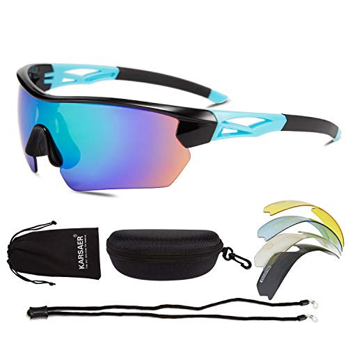 Karsaer Polarized Sports Sunglasses Cycling Sun Glasses with 4 Interchangeable Lenses for Men Women Running Driving Golf Baseball Glasses