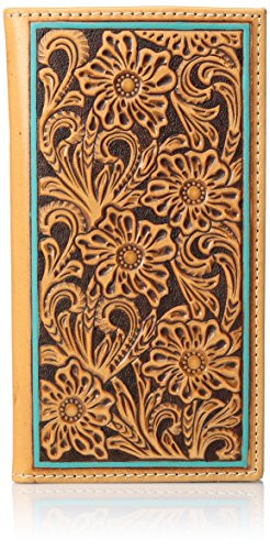 Ariat Men's Floral Tirquoise Edge Rodeo Wallet, tan, One Size