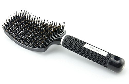 Boar Bristle Hair Brush: Nylon Detangling Pins and 100% Natural Boar Bristles for Hair Oil Distribution. Curved for Scalp Massage. Vented For Faster Drying.(Black)