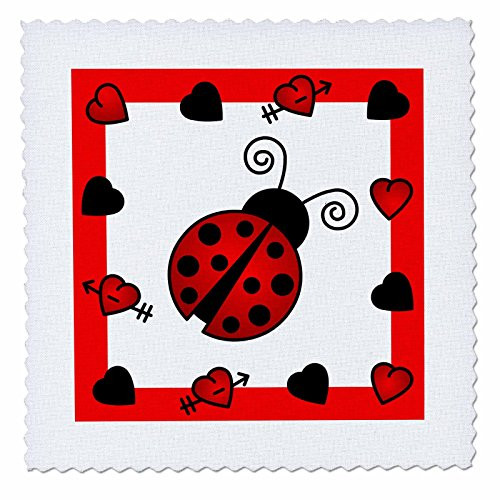 3dRose Love Bugs Red Ladybug with Hearts - Quilt Square, 12 by 12-Inch (qs_12112_4)