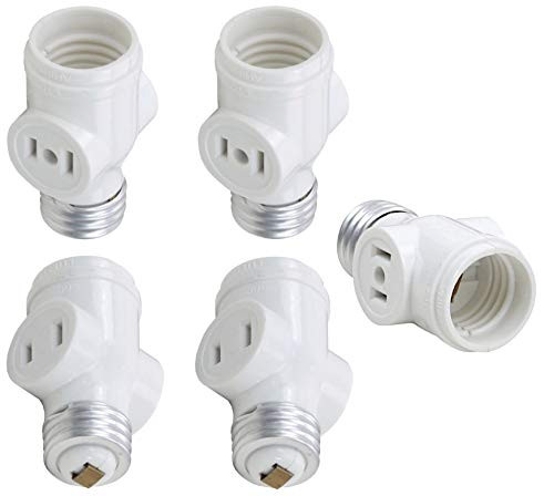 Harrier 2 Outlet Socket Adapter Splitter, 2-Prong Polarized Outlets, Medium Base, White, 5 Pack
