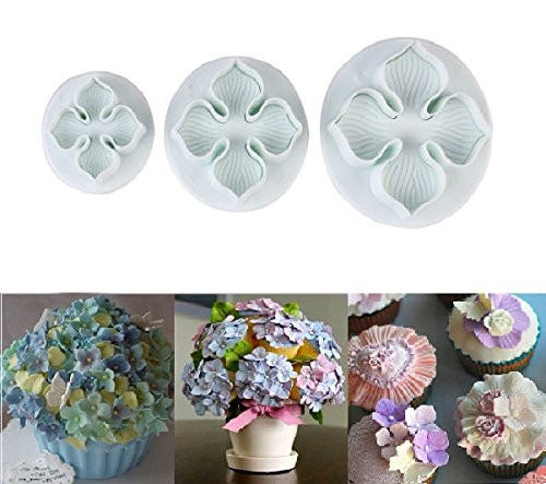 SUNKOOL 3pcs Hydrangea Laurustinus Flower Fondant Cookie Cake Decorating Sugarcraft Plunger Cutters DIY Mold