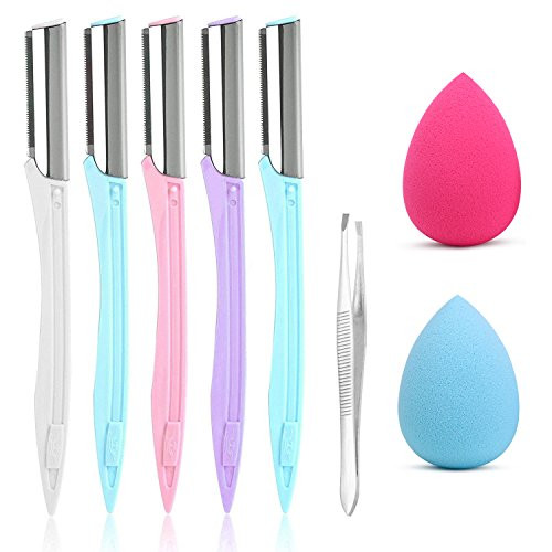 Women Eyebrow Trimmers Razor, Facial Shaver Face Precision Razor Blade Dermaplaning Razors Tool, Eyebrow Shaper Face Hair Remover, 5 Razors Eyebrow and Eyebrow Tweezer