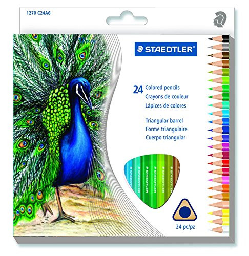Staedtler 1270C24A6 Triangular Colored Pencil Set, H/#3, 2.9mm, 24 Assorted Colors