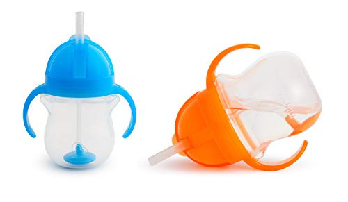 Munchkin Click Lock 7 Ounce Weighted Flexi-Straw Cup, 2 Pack, Blue/Orange