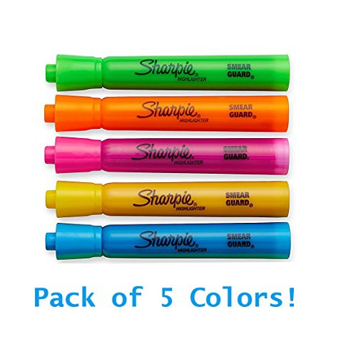 Sharpie Accent Tank-Style Highlighters, 5 Colored Highlighters (Choose Multi Colored or Fluorescent Yellow)