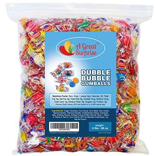 Dubble Bubble Gumballs - Dubble Bubble Gum - Double Bubble Gum - Gumballs Assorted Fruit Flavors, Individually Wrapped Bulk Candy 4 LB Party Bag, Family Size