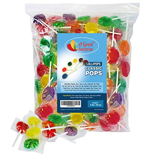 Lollipops - Candy Suckers - Classic Lollipops - Assorted Flavors, 4 LB Bulk Candy (approximately 240 pieces)